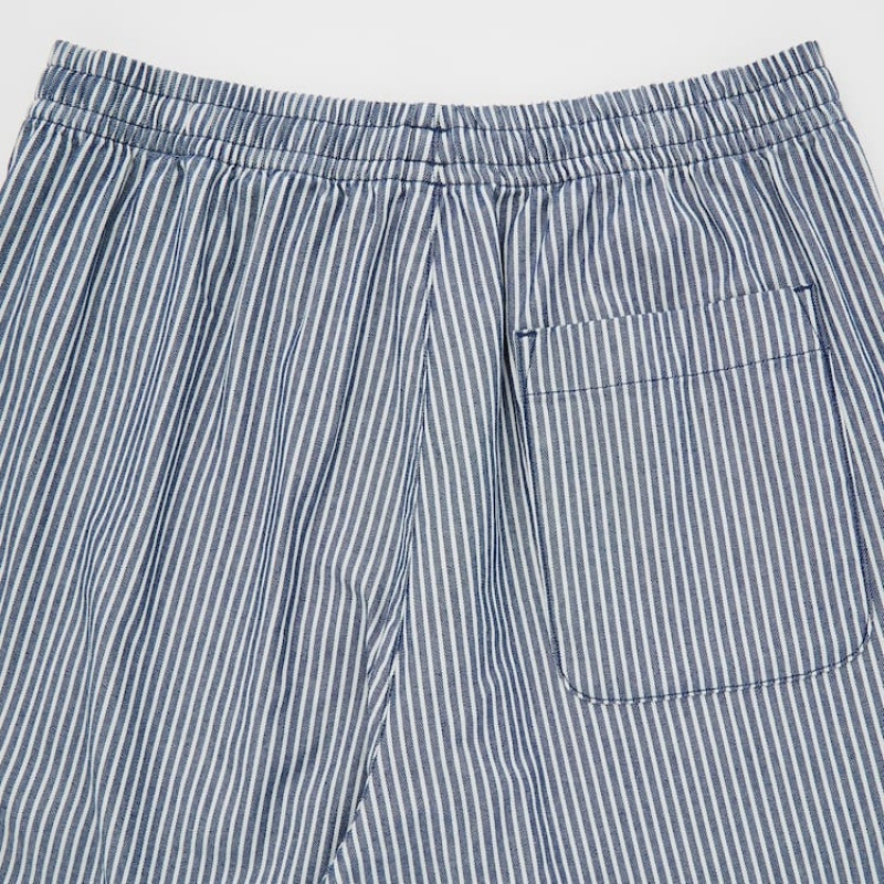 Men Uniqlo Hickory Easy Relaxed Ankle Length Pants Blue | 6278419