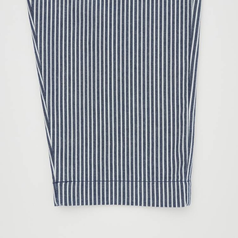 Men Uniqlo Hickory Easy Relaxed Ankle Length Pants Blue | 6278419