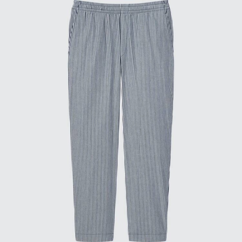 Men Uniqlo Hickory Easy Relaxed Ankle Length Pants Blue | 6278419