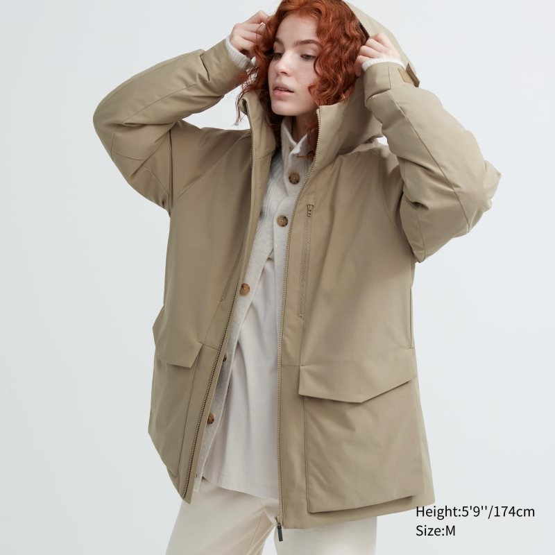 Men Uniqlo Hybrid Down 3d Cut Parka Beige | 9140060