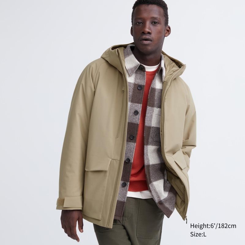 Men Uniqlo Hybrid Down 3d Cut Parka Beige | 9140060
