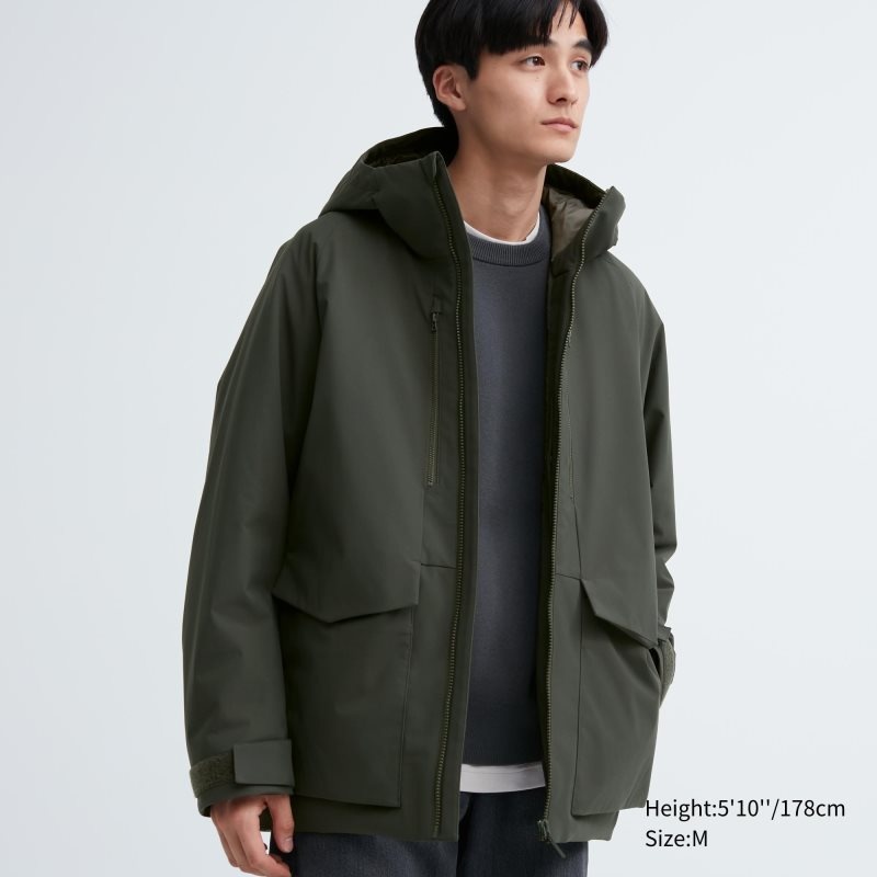 Men Uniqlo Hybrid Down 3d Cut Parka Green | 2044574