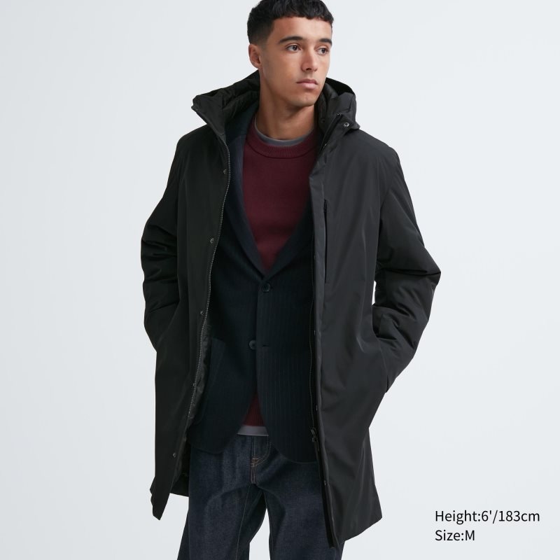 Men Uniqlo Hybrid Down Coats Black | 2277986