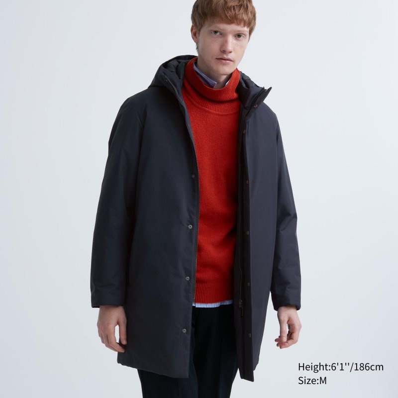 Men Uniqlo Hybrid Down Coats Navy | 9145948