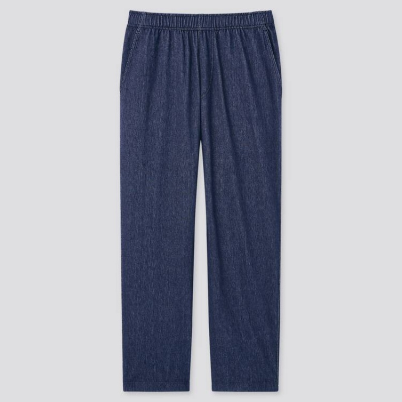 Men Uniqlo Jersey Relaxed Fit Ankle Length Pants Navy | 9173782