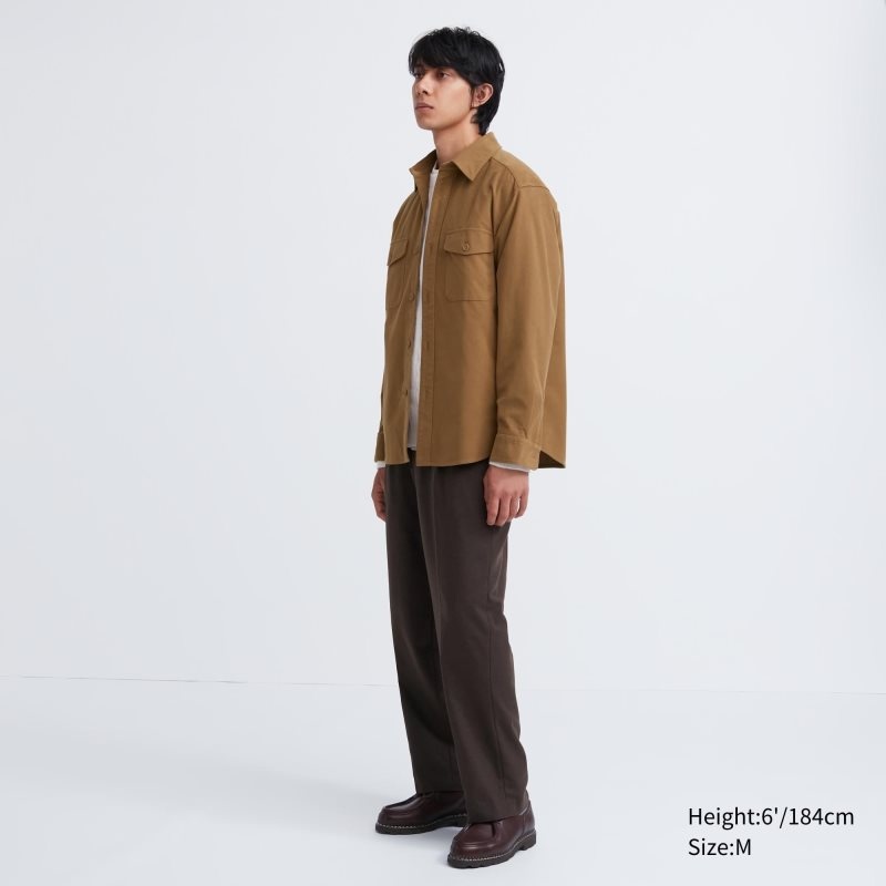 Men Uniqlo Jersey Utility Long-sleeve Overshirt Shirts Brown | 158235
