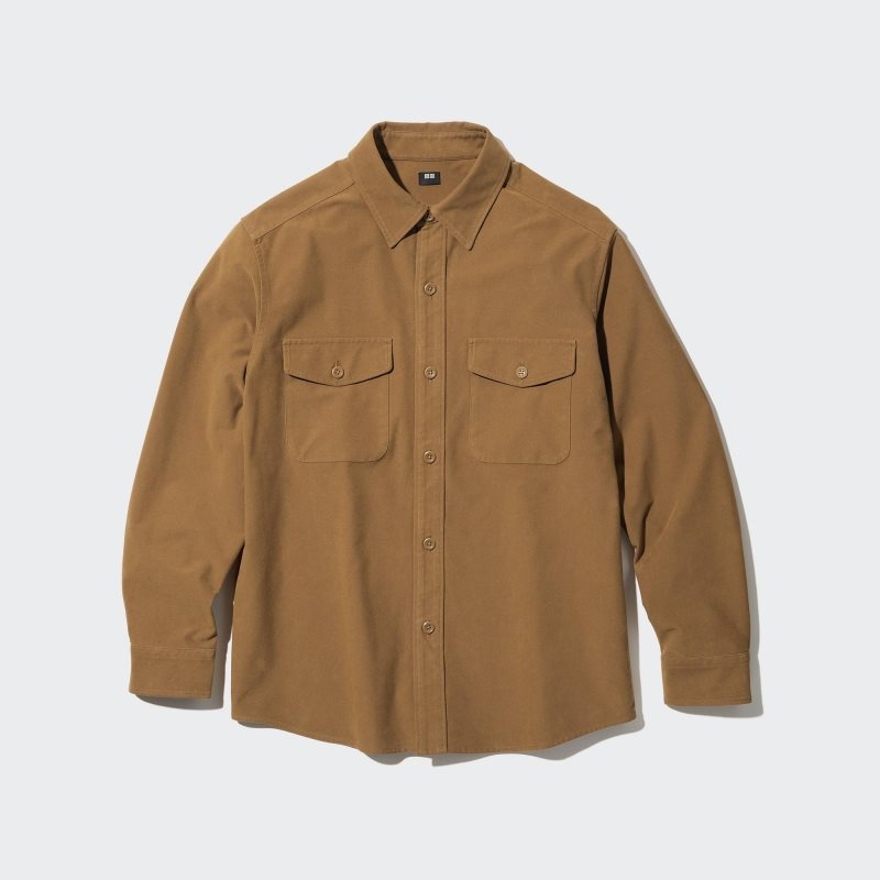 Men Uniqlo Jersey Utility Long-sleeve Overshirt Shirts Brown | 158235