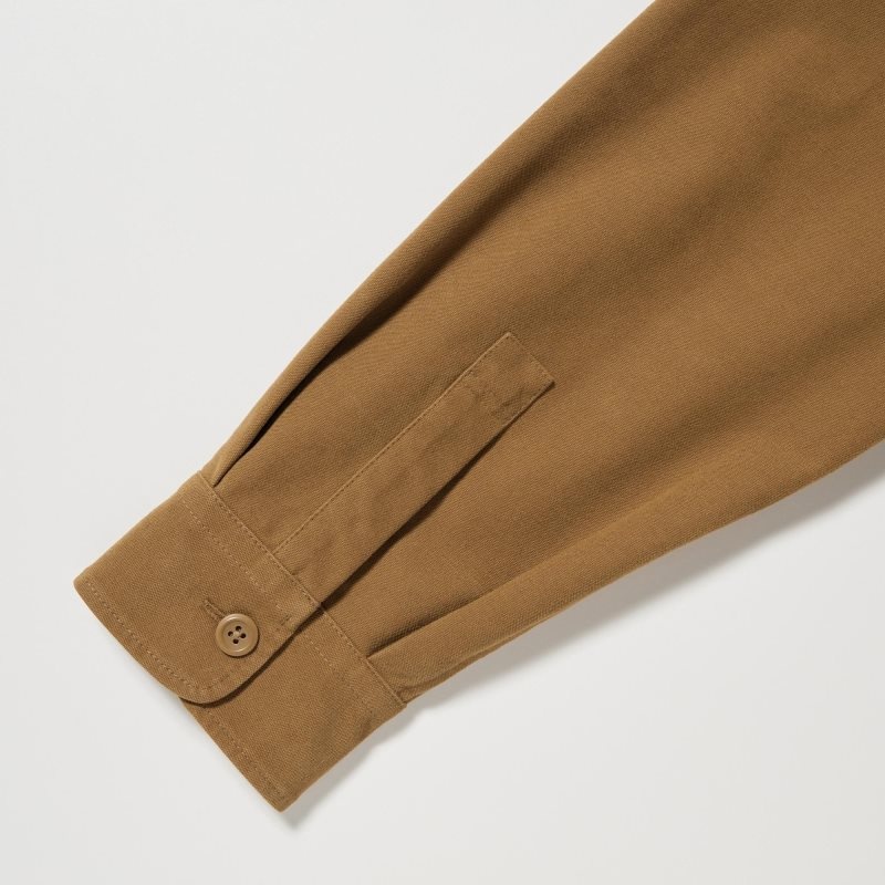 Men Uniqlo Jersey Utility Long-sleeve Overshirt Shirts Brown | 158235