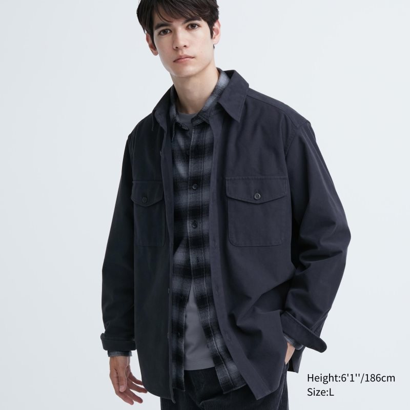 Men Uniqlo Jersey Utility Long-sleeve Overshirt Shirts Navy | 8805486
