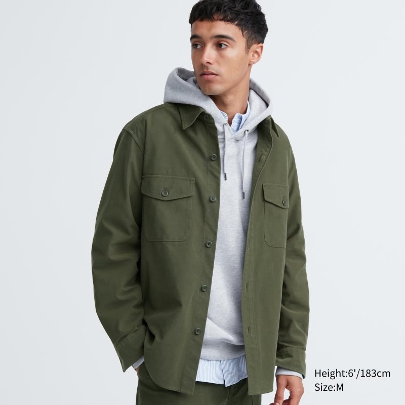 Men Uniqlo Jersey Utility Long-sleeve Overshirt Shirts Olive | 3315490