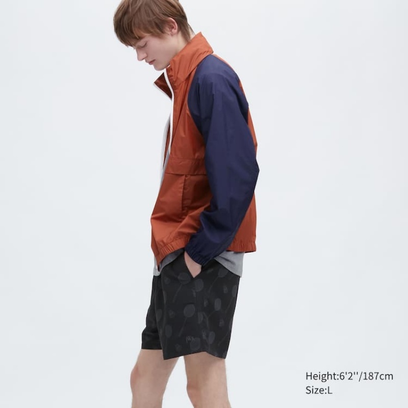 Men Uniqlo Jw Anderson Badminton Print Active Utility Shorts Black | 3515076