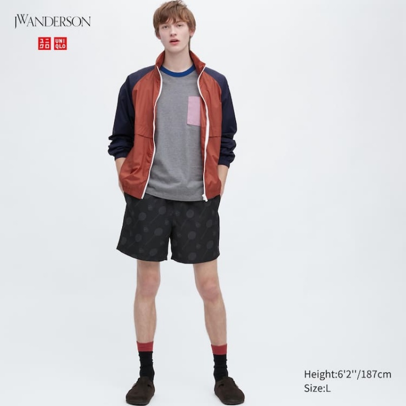 Men Uniqlo Jw Anderson Badminton Print Active Utility Shorts Black | 3515076
