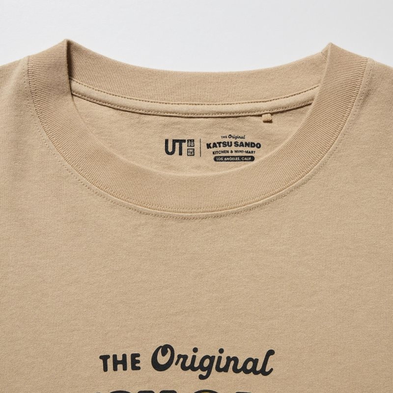 Men Uniqlo L.A. Eats Ut Oversized Short-sleeve Graphic Katsu Sando T Shirts Beige | 3567862