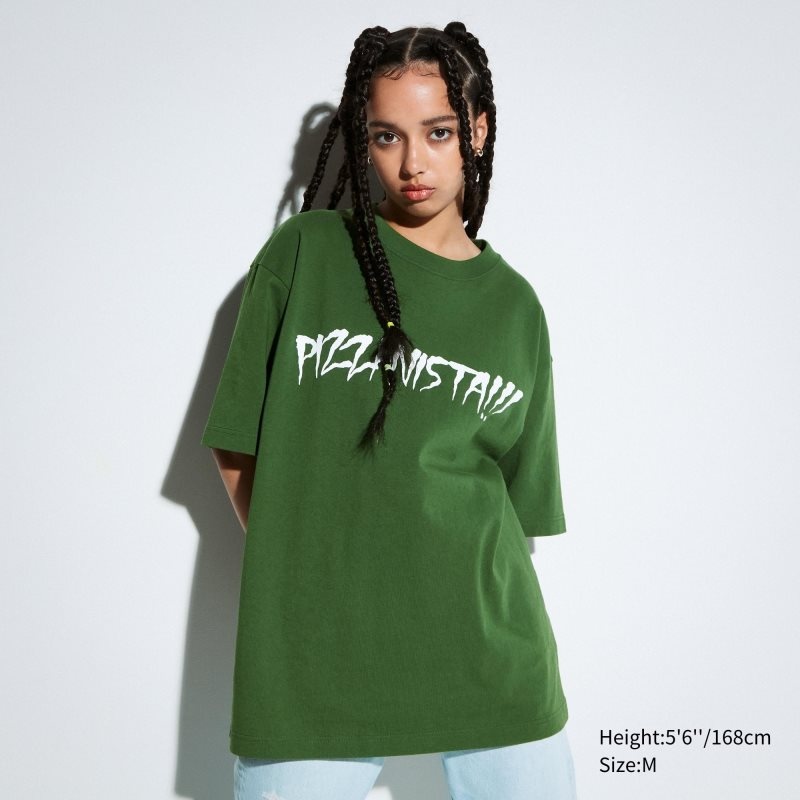 Men Uniqlo L.A. Eats Ut Oversized Short-sleeve Graphic Pizzanista! T Shirts Green | 8329486