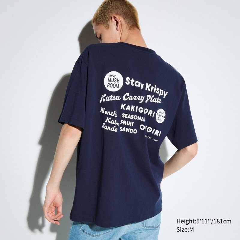 Men Uniqlo L.A. Eats Ut Oversized Short-sleeve Graphic Katsu Sando T Shirts Navy | 9424353