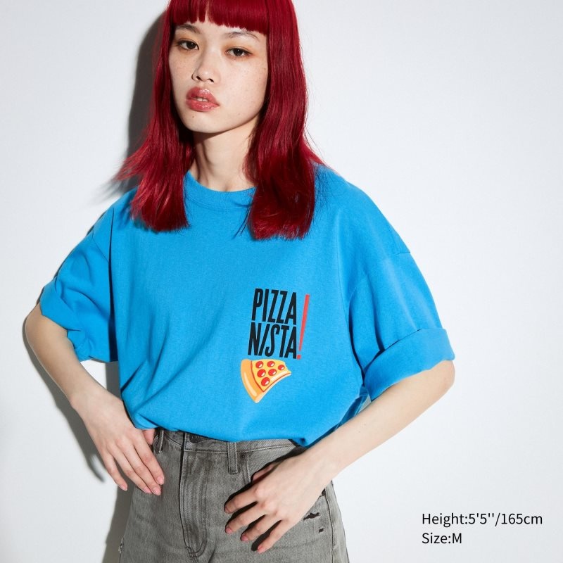 Men Uniqlo L.A. Eats Ut Oversized Short-sleeve Graphic Pizzanista! T Shirts Blue | 9704009