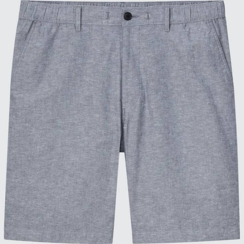 Men Uniqlo Linen Blend Shorts Grey | 4974757
