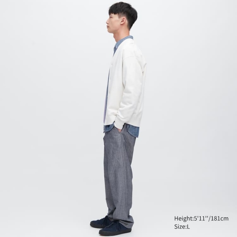 Men Uniqlo Linen Blend Striped Relaxed Fit Pants Blue | 5732392