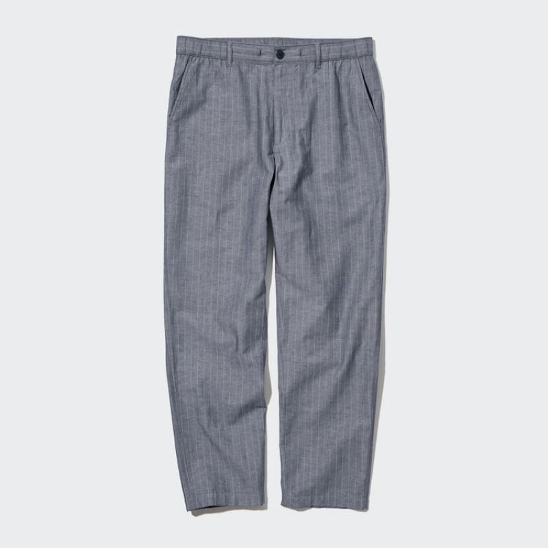 Men Uniqlo Linen Blend Striped Relaxed Fit Pants Blue | 5732392