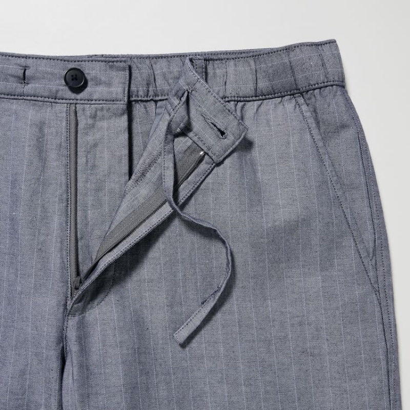 Men Uniqlo Linen Blend Striped Relaxed Fit Pants Blue | 5732392