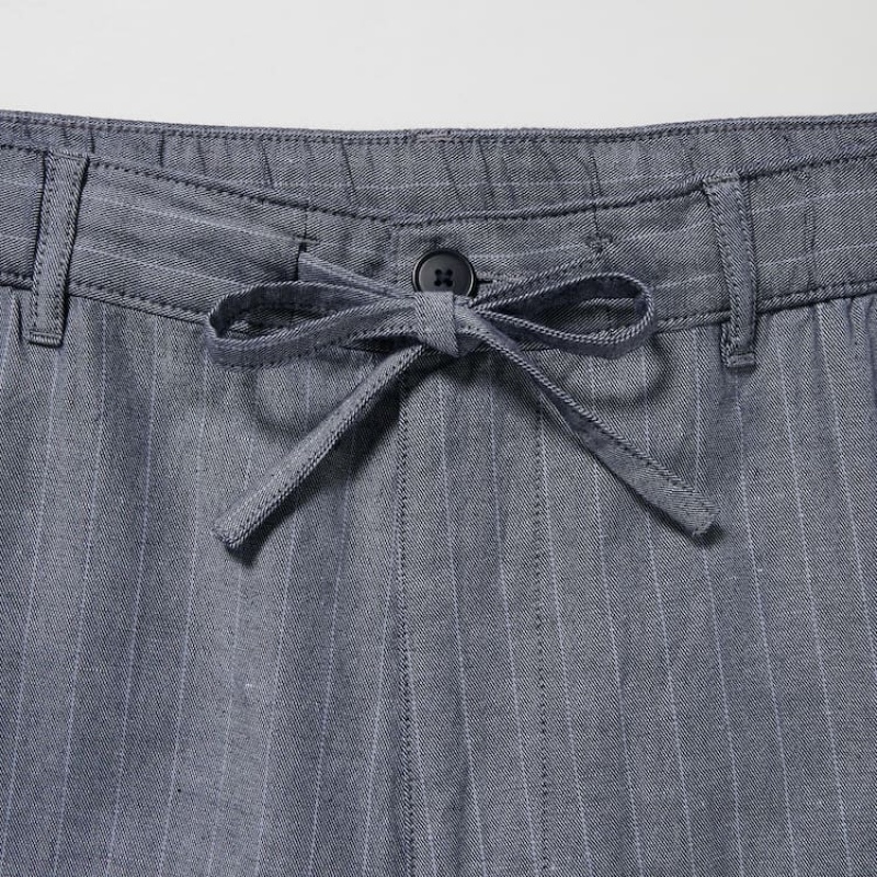 Men Uniqlo Linen Blend Striped Relaxed Fit Pants Blue | 5732392