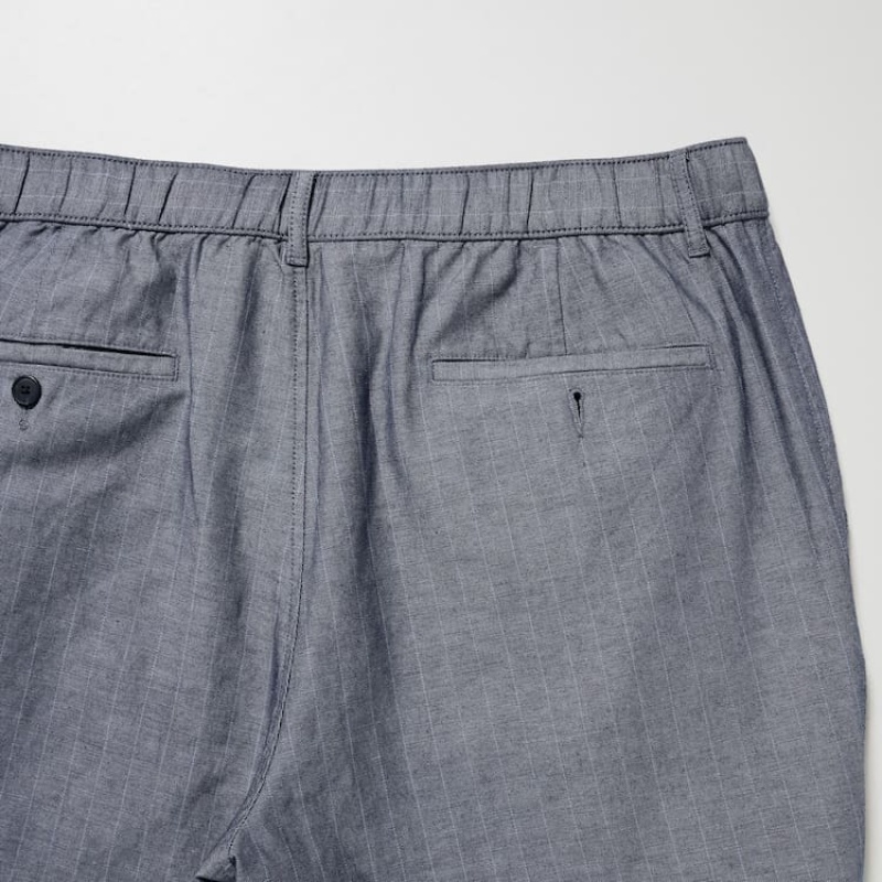 Men Uniqlo Linen Blend Striped Relaxed Fit Pants Blue | 5732392