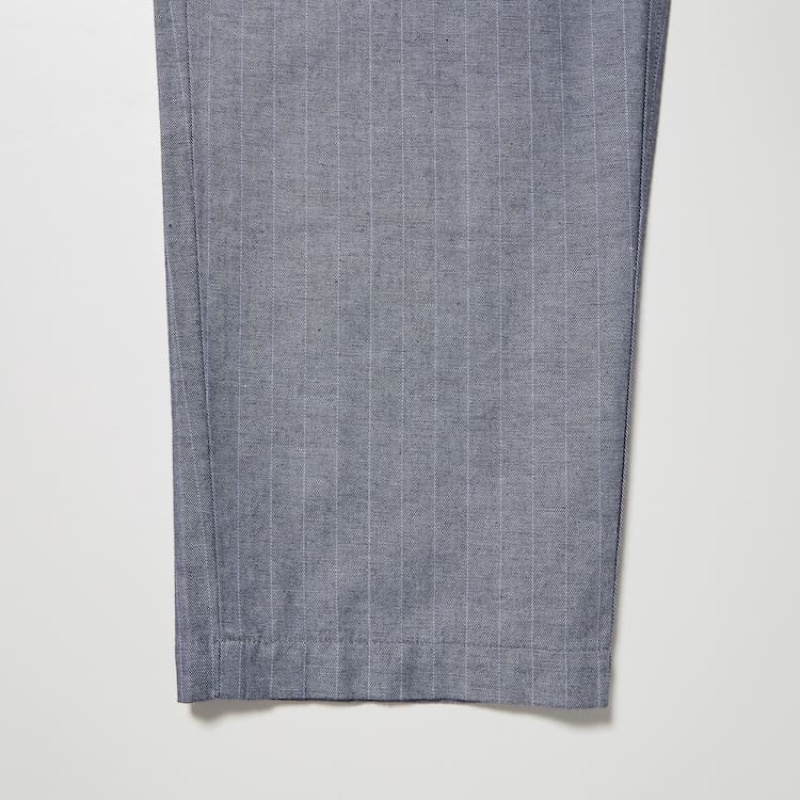 Men Uniqlo Linen Blend Striped Relaxed Fit Pants Blue | 5732392