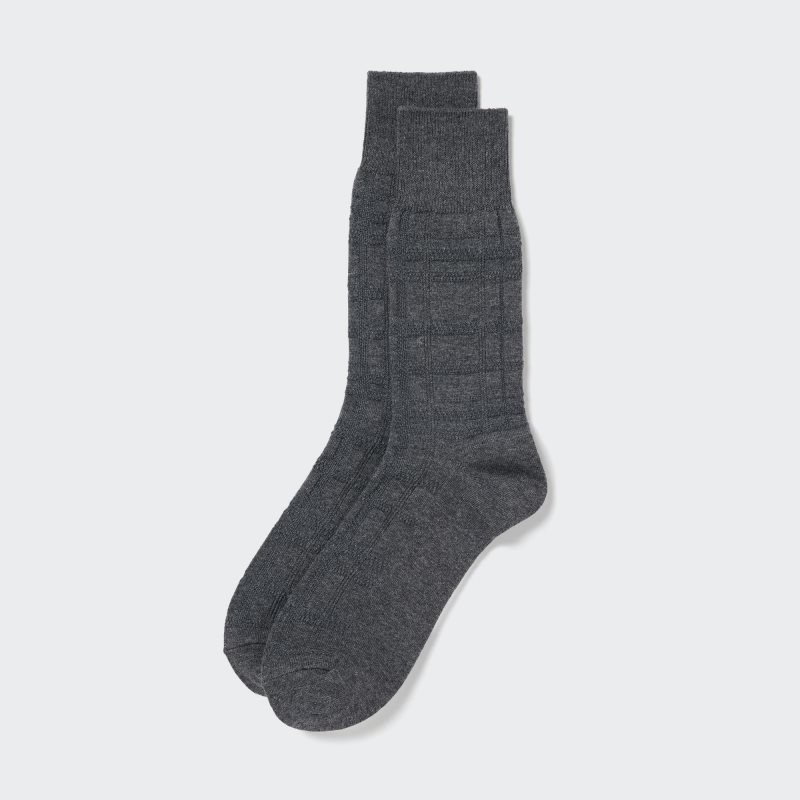 Men Uniqlo Links Checked Socks Grey | 5365355