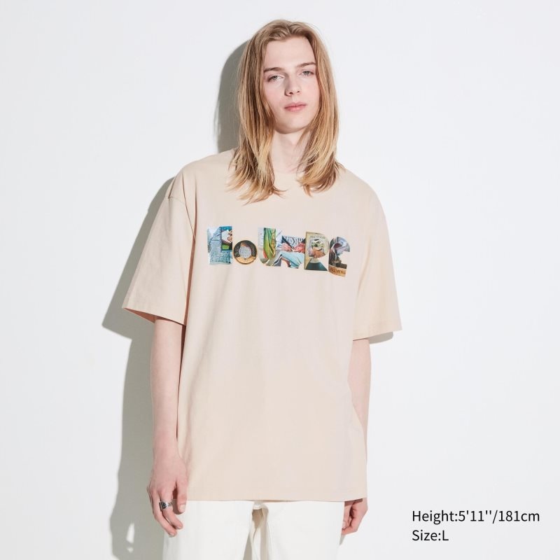 Men Uniqlo Louvre By M/M Ut Oversized Short-sleeve Graphic T Shirts Beige | 574243