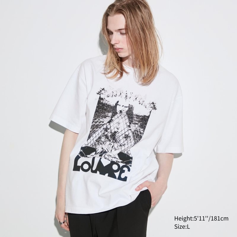 Men Uniqlo Louvre By M/M Ut Oversized Short-sleeve Graphic T Shirts White | 6396266