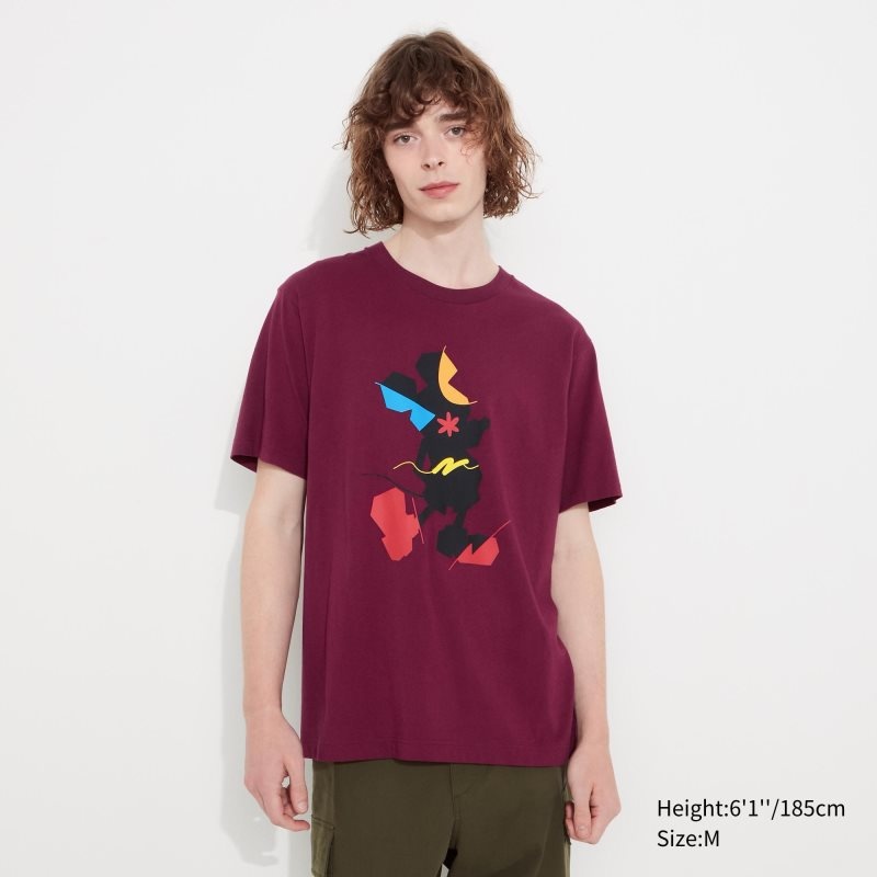 Men Uniqlo Mickey Stands Ut Short-sleeve Graphic T Shirts Burgundy | 3679888