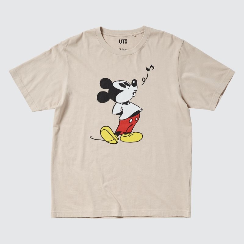Men Uniqlo Mickey Stands Ut Short-sleeve Graphic T Shirts Beige | 5968148