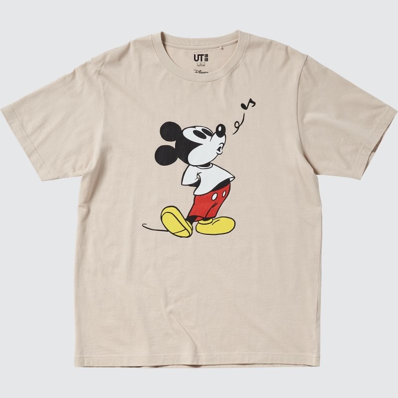 Men Uniqlo Mickey Stands Ut Short-sleeve Graphic T Shirts Beige | 5968148