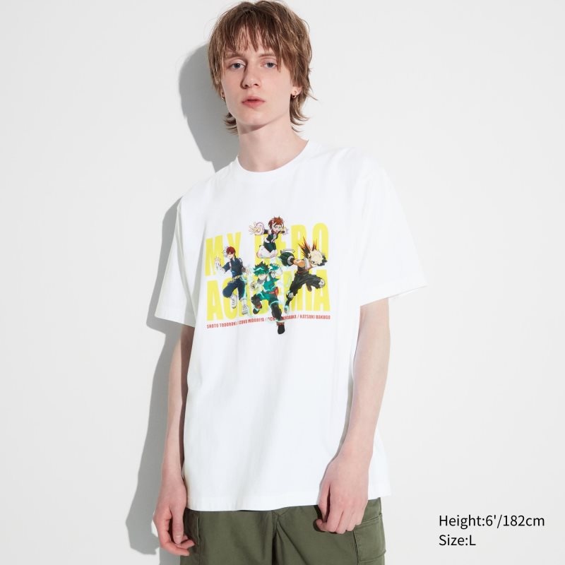 Men Uniqlo My Hero Academia Ut Short-sleeve Graphic T Shirts White | 674870