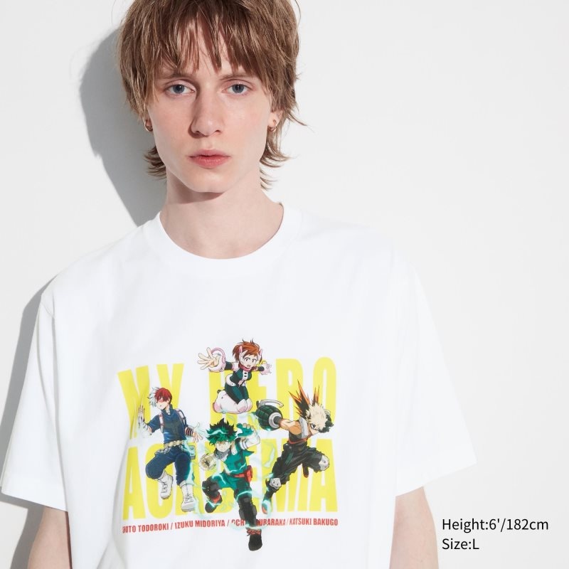 Men Uniqlo My Hero Academia Ut Short-sleeve Graphic T Shirts White | 674870