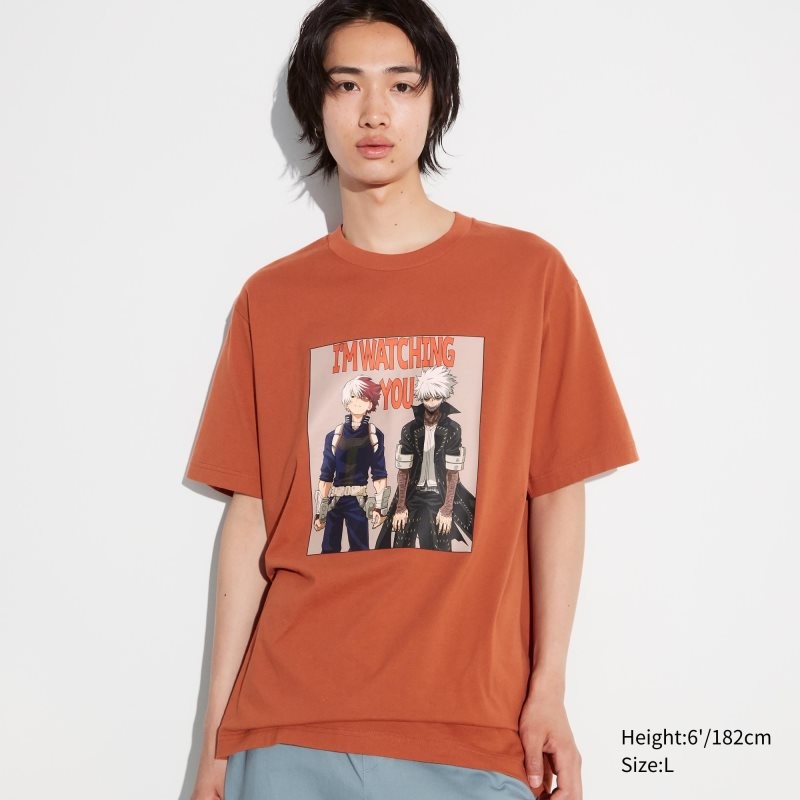 Men Uniqlo My Hero Academia Ut Short-sleeve Graphic T Shirts Orange | 7486467