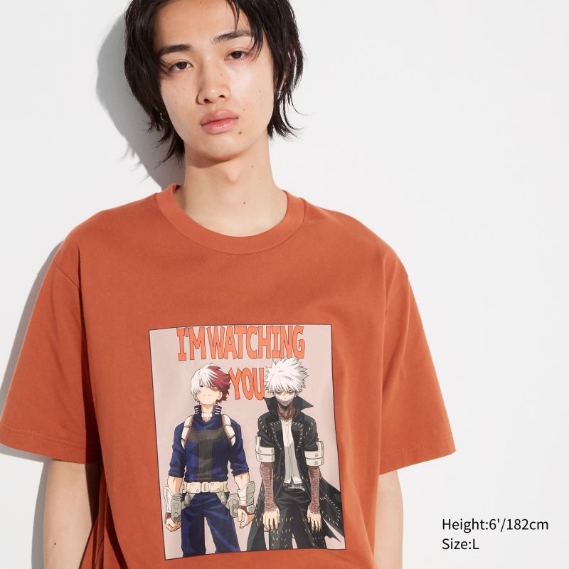 Men Uniqlo My Hero Academia Ut Short-sleeve Graphic T Shirts Orange | 7486467