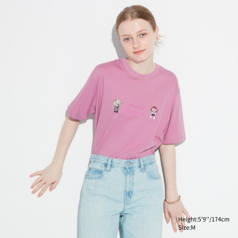 Men Uniqlo My Hero Academia Ut Short-sleeve Graphic T Shirts Pink | 7679354