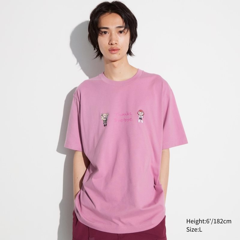 Men Uniqlo My Hero Academia Ut Short-sleeve Graphic T Shirts Pink | 7679354