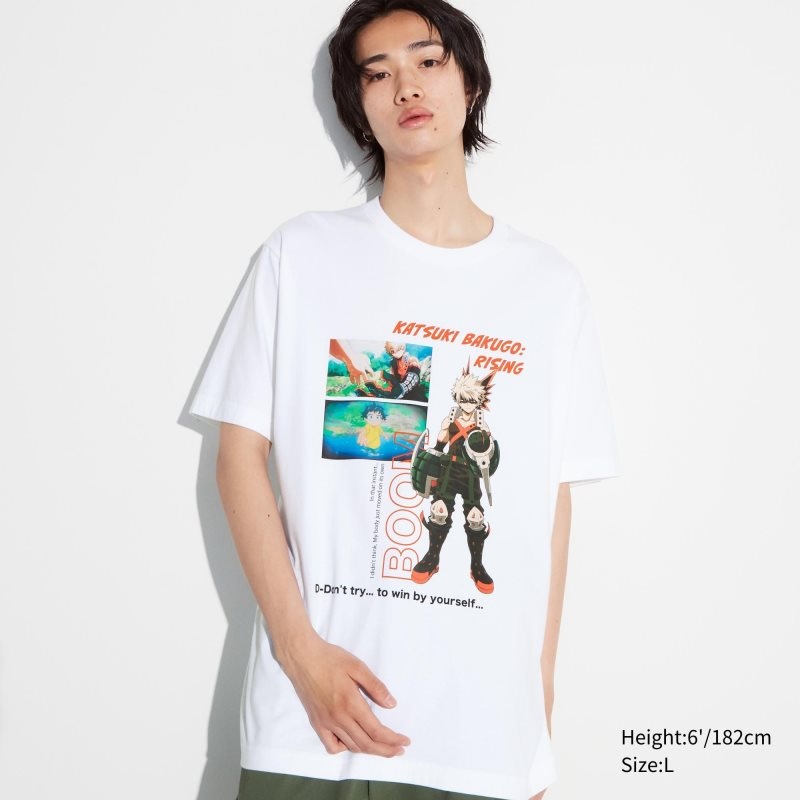 Men Uniqlo My Hero Academia Ut Short-sleeve Graphic T Shirts White | 5445032