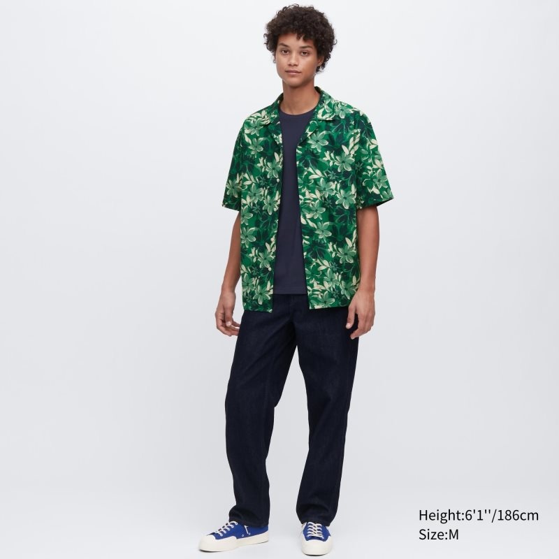Men Uniqlo Open Collar Short-sleeve Shirts Green | 1499067
