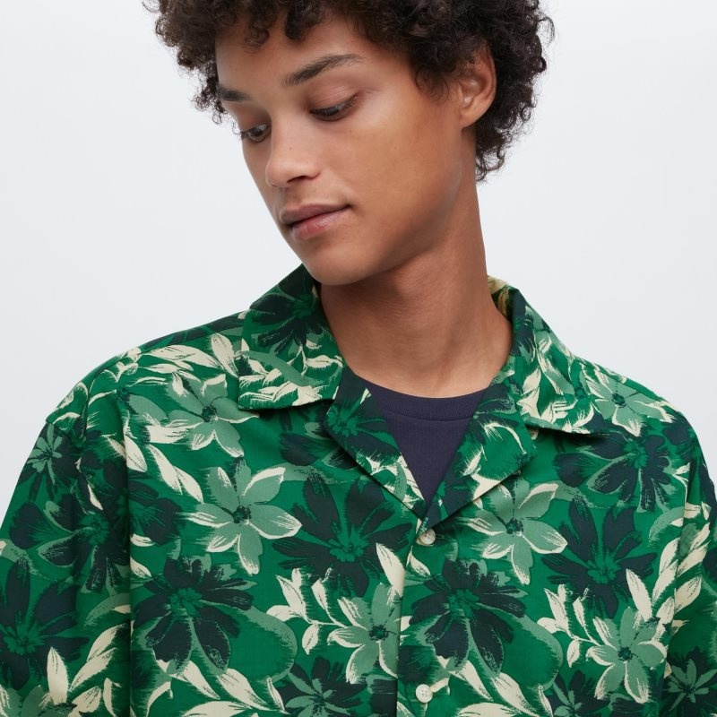 Men Uniqlo Open Collar Short-sleeve Shirts Green | 1499067