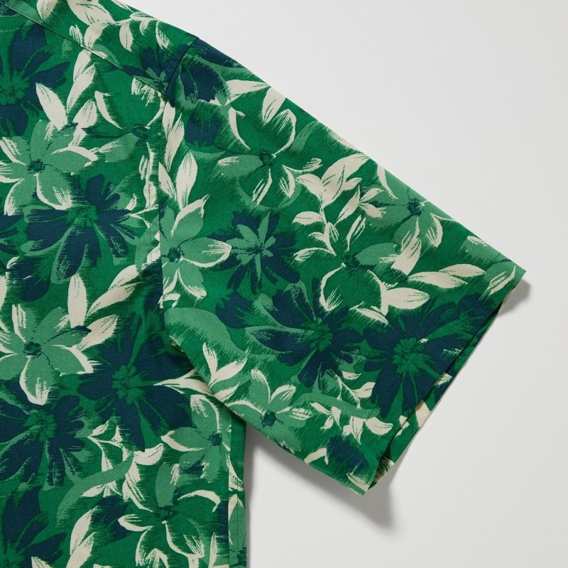 Men Uniqlo Open Collar Short-sleeve Shirts Green | 1499067