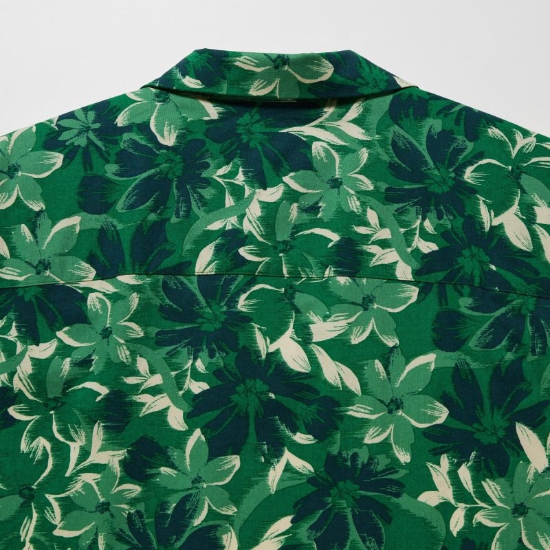 Men Uniqlo Open Collar Short-sleeve Shirts Green | 1499067