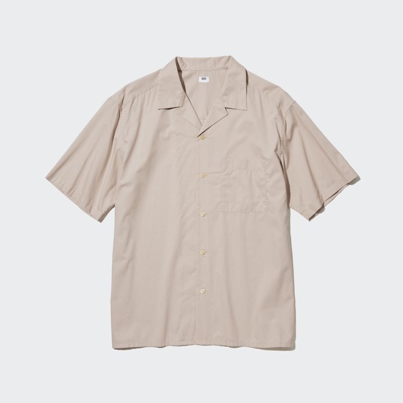 Men Uniqlo Open Collar Short-sleeve Shirts Beige | 2875613