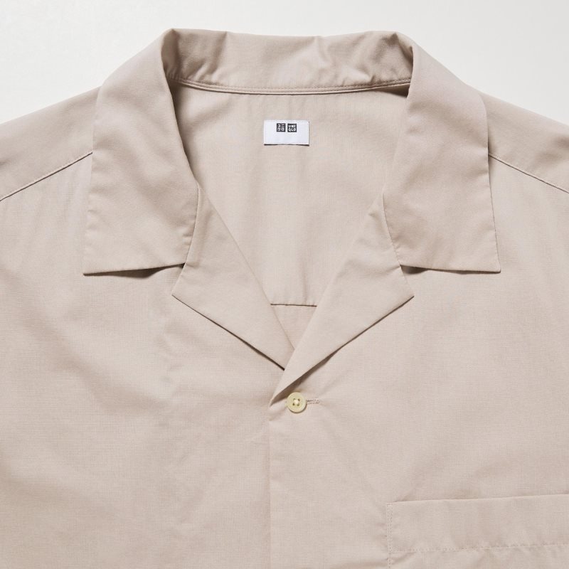 Men Uniqlo Open Collar Short-sleeve Shirts Beige | 2875613