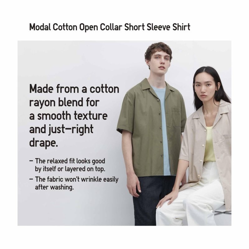 Men Uniqlo Open Collar Short-sleeve Shirts White | 8217378