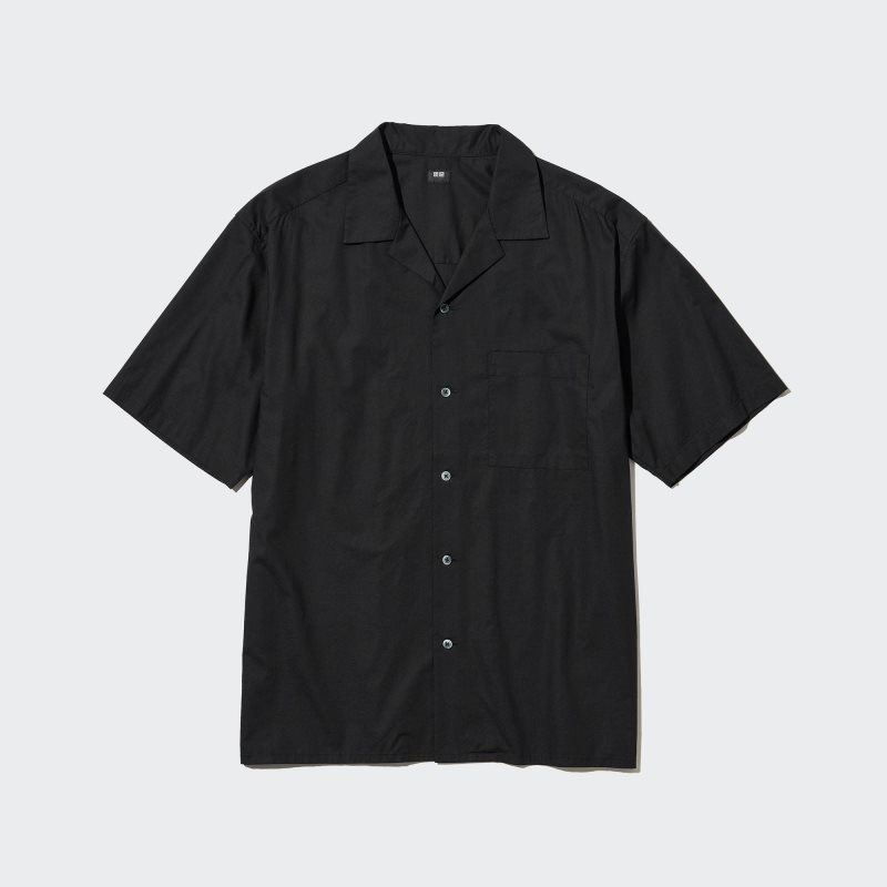 Men Uniqlo Open Collar Short-sleeve Shirts Black | 9674555