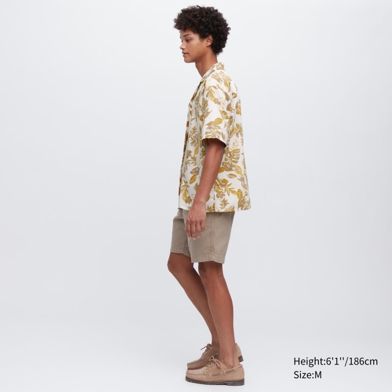 Men Uniqlo Open Collar Short-sleeve Shirts White | 8383075