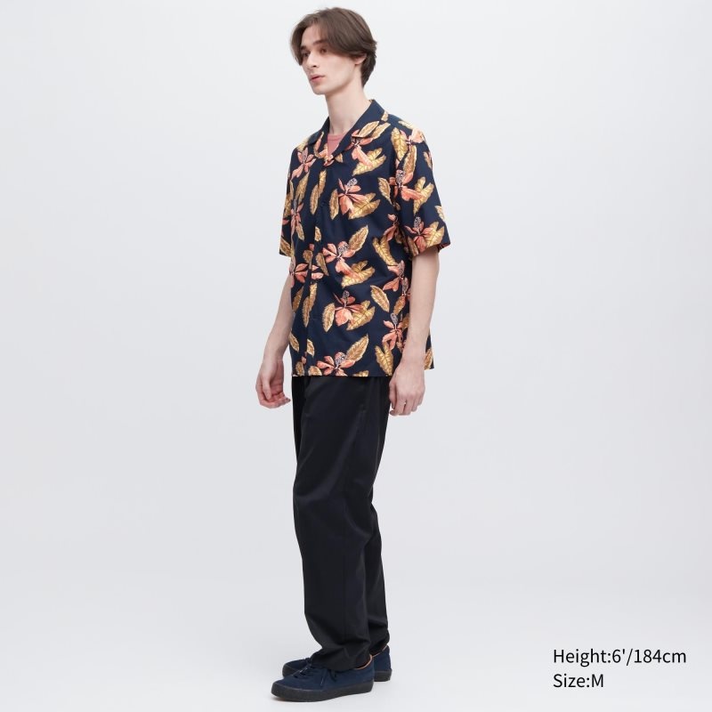 Men Uniqlo Open Collar Short-sleeve Shirts Navy | 5697189